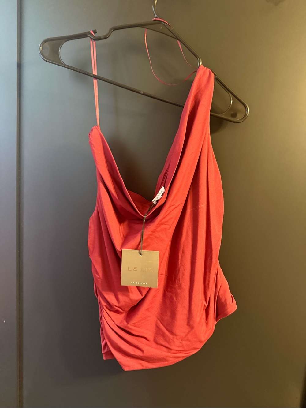 Le Lis Red Draped Cowl Neck Tank Top